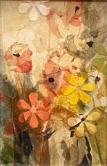 Betty Winn Spring 1960s Modern Dallas Texas Art Mixed Media Fun Flower Painting