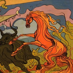 Modern contemporary art painting artwork horse bull 20th century frame