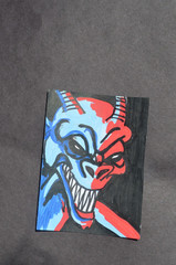 ACEO Original Art Card Evil Ble Red Devil Horror not a print