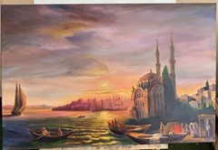 ORIGINAL PAINTING OIL on canvas,Bosphorus ,Home Gift, 36×24 inch, WALL ART DECOR