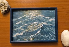 Original Artwork OIL Painting Landscape OCEAN WAVE FRAME Seascape Arts Gift 7х5″