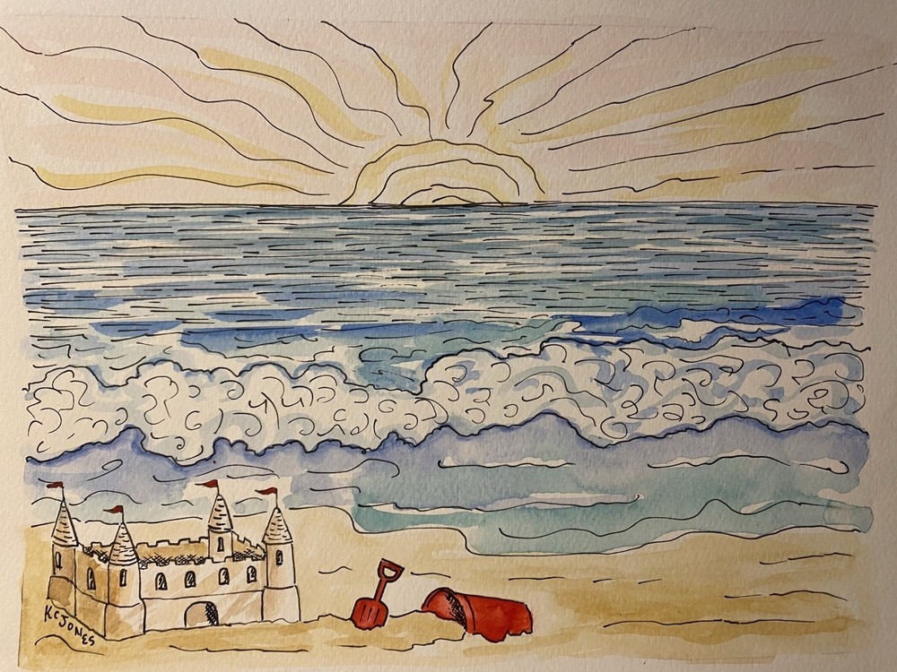 Sandcastle Mixed Media Painting KC Jones Florida Beach Seascape Sea Coastal Art