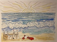 Sandcastle Mixed Media Painting KC Jones Florida Beach Seascape Sea Coastal Art