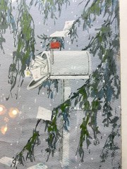 „MailBox In Winter Scene“ Mixed Media Painting – Framed