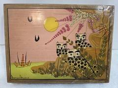 Arturo Alcala Painting Gouache On Wood Three Cheetahs 8″ x 6″ Mexican Folk Art