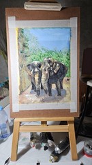 Elephant Family Painting Wildlife Safari Art Original Oil Painting Landscape