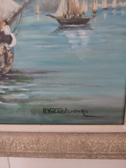 Marine P. VOLODTCHENKO Painting Oil On Isorel Animated ‚Fishermen‘ Circa 1950 🎨