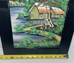 Asian Painting Landscape Theme On Material Signed 19 Inches High