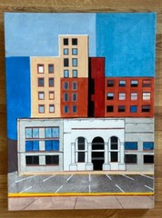 CHUCK GIBBON ALBUQUERQUE N.M. CITY BUILDINGS PAINTING ON CANVAS 20″ X 15″ 2001
