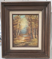 Autumn Creek Landscape Oil on Canvas, Signed Cantrell, Framed 16.5×14.5