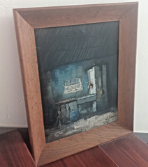 Signed Oil Painting Still Life Rustic Dry Sink Folk Art Farmhouse 21×25″ Framed
