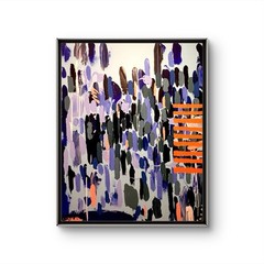 ORIGINAL ABSTRACT PAINTING 48X60 CANVAS LAVENDER NAVY ORANGE RAIN LARGE WALL ART