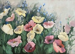F.T. Vintage Still Life Impressionist Garden Spring Poppies Wild Flower Painting
