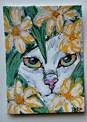 Original ACEO Cat Miniature Pet Love Whimsical Dulce Maria Rico „TWIGGY“