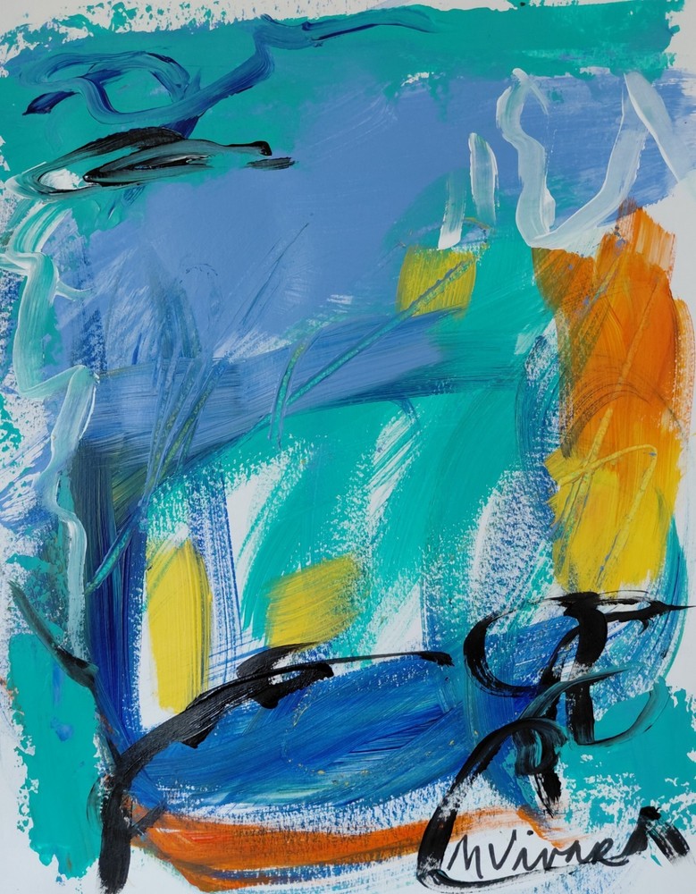 MONA VIVAR 14 x 11 Original Abstract Acrylic Painting On Paper Artist Signed