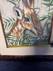 Original Chris Cruz „Baby Giraffe“ Framed Mixed Media Acrylic Watercolor Art