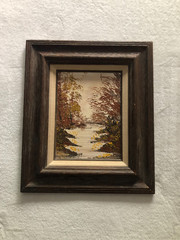 Vintage Oil on Canvas Board of autumn signed Illinois artist Irene Rae Partridge