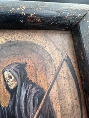 RRR Antique Oil Painting Skull Vanitas MEMENTO MORI vtg devil wood art Victorian