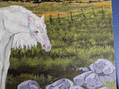 Horse pasture landscape acrylic painting blue sky white horse