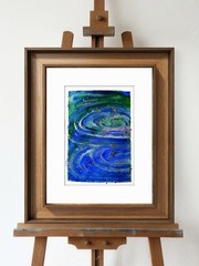 Colorful Water Ripples Abstract Impressionist Original Watercolor 5×7 Signed.