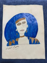 Lee Godie – painting drawing 12.5 x 9.8 in on old paper signed stamped