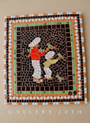 WOW! VTG ORIG ART TILE MOSAIC! BIRD PARROTS 50S DAD SON PAINTING MID CENTURY MCM