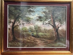 ITALIAN OIL ON CANVAS 2 WOMEN IN THE WOODS , SIGNED BY THE ARTIST
