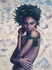 Acrylic painting Portrait dark-skinned woman ORIGINAL HANDMADE Decor wall art