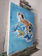 Aleph Original Blastoise 14×11 Abstract Expressionist Pokemon Painting Canvas
