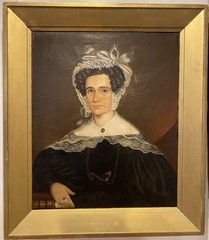 American School Antique Oil Portrait Woman Bonnet Folk Art 19th C