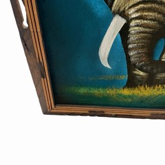 Vintage Velvet Elephant Wall Art Wood Framed Made in Mexico Safari Decor