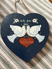 Welcome Bird Art Painting On Wood Heart Shaped