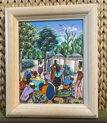 Vibrant Women Harvesting Fruit Haitian Artwork Framed 60s By Vertus Romuald 8×10