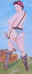Unique Acrylic Folk Painting by N. Nomikos – Treasure Hunter Theme, Colorful