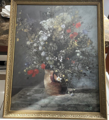Vtg Renoir?Painting Bouquet Of Flowers In Vase Ornate Frame Large32”X26”