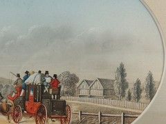 ANTIQUE 1853 ORIGINAL WATERCOLOUR PAINTING BY B FENNING STAGECOACH WITH HORSES.