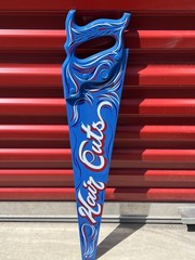 Barber Shop HAIR CUTS SHAVE Hair Salon Hand Saw Painted Pinstriped SIGN ART Wall