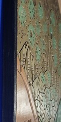Gorgeous Hand-Carved Wood Panel Painting „Seaside Landscape“ 48″ X 36″