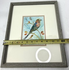 Original Watercolor Painting on Paper Bunting Bird in Frame & Signed