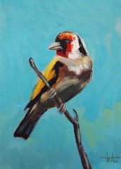 Original Handmade Oil Painting Goldfinch Bird 7×5 Inch Impressionism