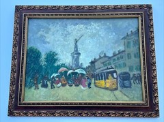 Vintage Street Scene Painting Impressionist Cable Car Mystery Artist modernist