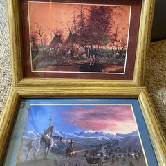 Indian Settlement Art Print Decor Native American Camp Riding Horse Lot Of 2