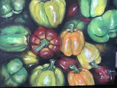 Original acrylic painting- colorful peppers on canvas 20x16x0,5inches