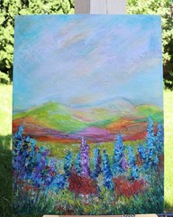 Original Wildflower Meadow Landscape Painting 18×24 Farmhouse Cottage Art