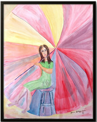 Signed Asian Lady and Umbrella Original Gouache Painting Impressionist Art