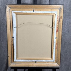 J. Roybal Signed „Elephant on Balloon with Child“ Canvas Brown Frame 24″ x 29″