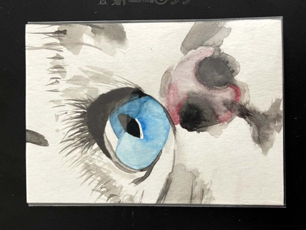 ACEO Original, Abstract Cat’s Face, Mini Art Painting, by Annibbie