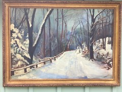 Large Jeanne Ellis Hoffman Pennsylvania Oil Painting Winter Landscape 1947