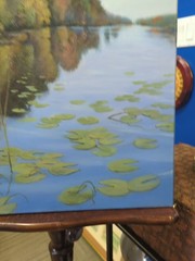 Oil On Canvas Depecting Serene Creek With Water Lilies In The Fall