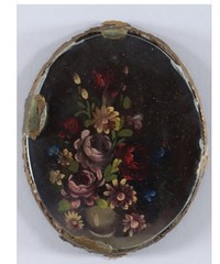 Nice Antique Miniature Still Life Oval Painting Flowers Bouquet